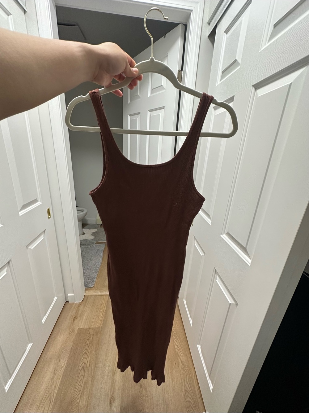 Wilfred Free Sleeveless Ribbed Bodycon Dress in Deep Brown